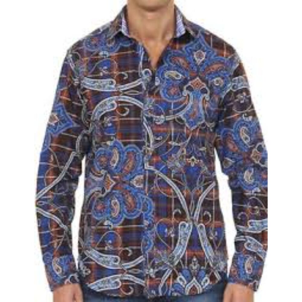 Robert Graham Men's Long Sleeve Sport Shirt — Paisley Plaid Print Size M
